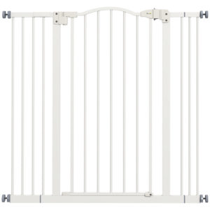 PawHut Pressure Fit Dog Stair Gate No Drilling Safety Gate Auto Close for Doorways, Hallways, 74-100cm Adjustable, 94cm Tall, White